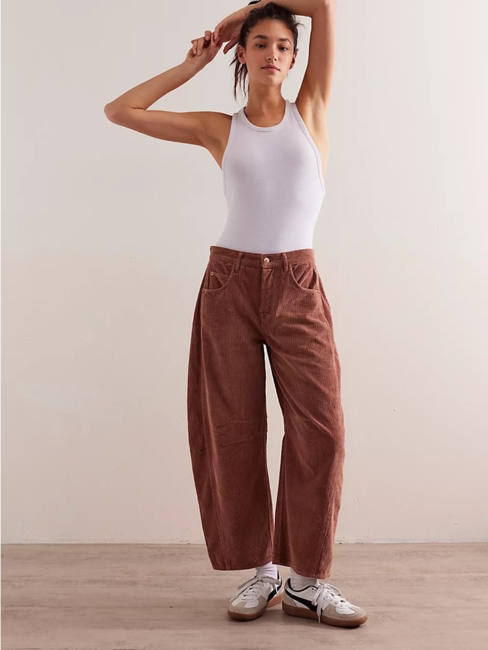 35. FREE PEOPLE $202 GOOD LUCK CORD BARREL JEANS